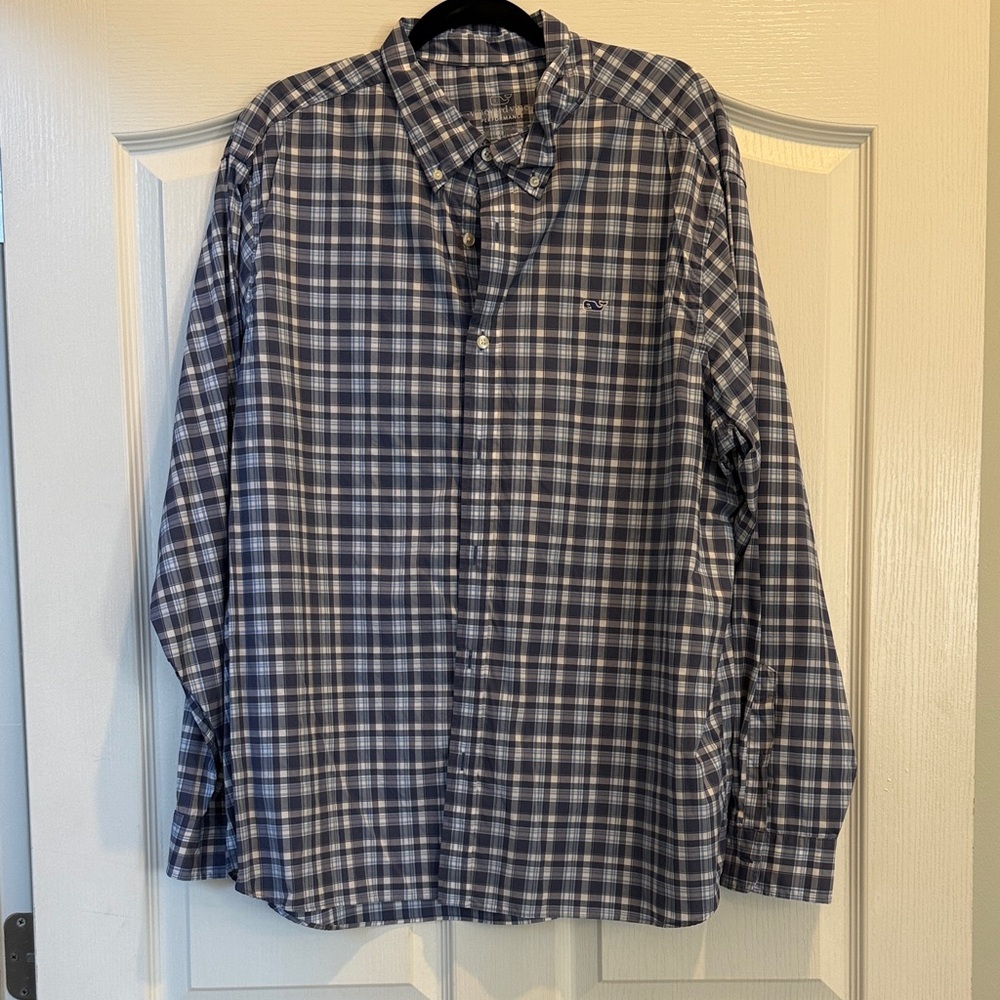 Vineyard Vines Navy and White Plaid Shirt